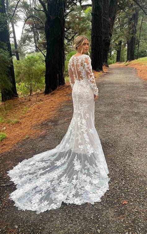 Timeless Long Sleeve Lace Wedding Dress With Plunging Neckline