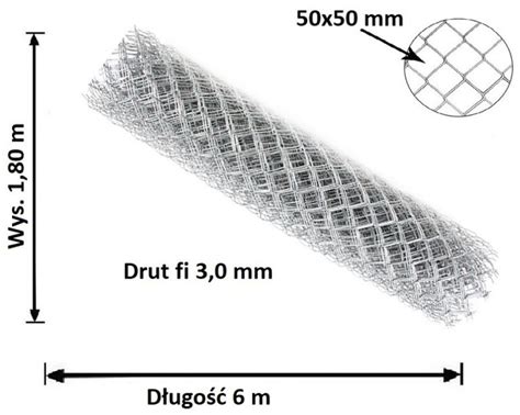 Siatka Ogrodzeniowa Ocynkowana Drut fi 3 0 mm Wysokość 1 80 m Oczko