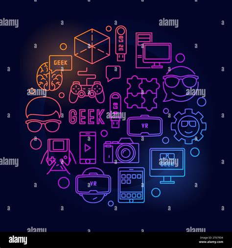 Round Geek Bright Illustration Vector Computer Nerd Concept Line