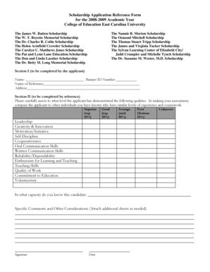 Fillable Online Ecu 2008 2009 General Coe Scholarship Reference Form