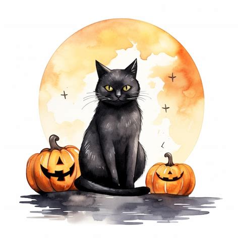 Premium Photo Halloween Black Cat And Pumpkins