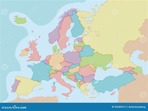 Mapa En Blanco Político De Europa Con Colores Y Fronteras Para Cada