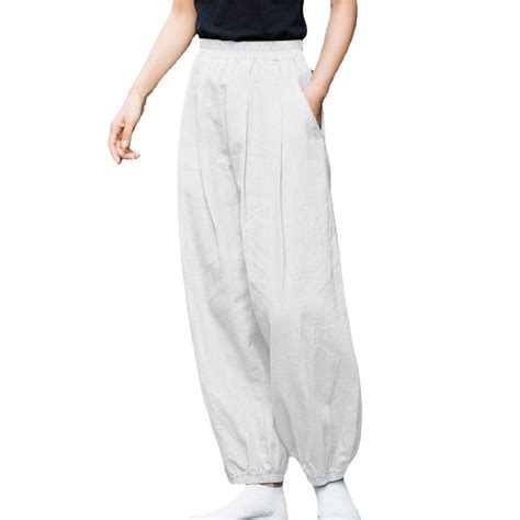 Posijego Womens Wide Leg Linen Pants Elastic High Waist Casual Summer