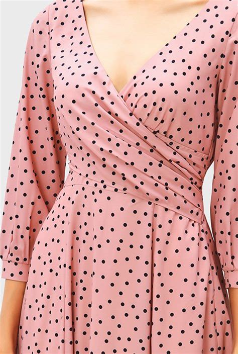 Shop Polka Dot Print Crepe Surplice Dress Eshakti