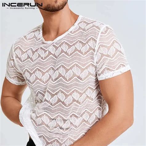 Incerun Camiseta De Malla De Encaje Transparente Para Hombre Ropa De