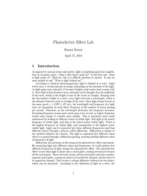 Photoelectric Effect Lab Report - Katzer | PDF | Photoelectric Effect ...