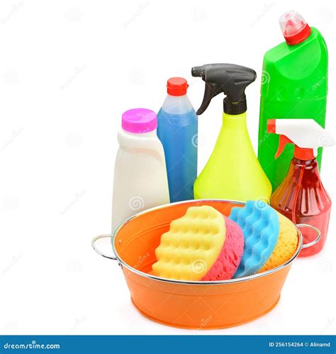 Set of Household Chemicals Isolated on White . Free Space for Text