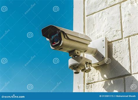 Outdoor Surveillance Camera Mounted on White Wall, High Resolution ...