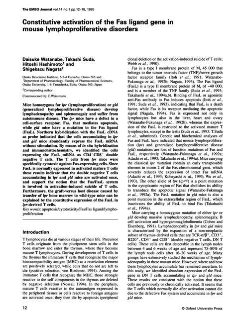 Pdf Constitutive Activation Of The Fas Ligand Gene In Mouse