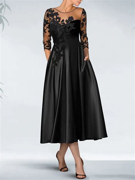 Rochie De Cocktail Neagra Linie A Aplicate Rochie Eleganta Toamna