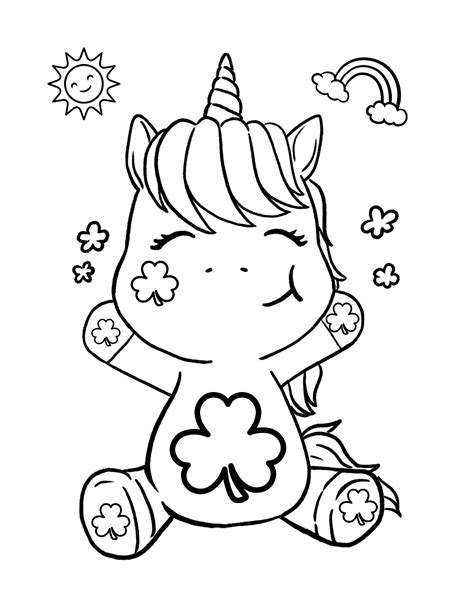 Unicorn Shamrock Coloring Page - Etsy