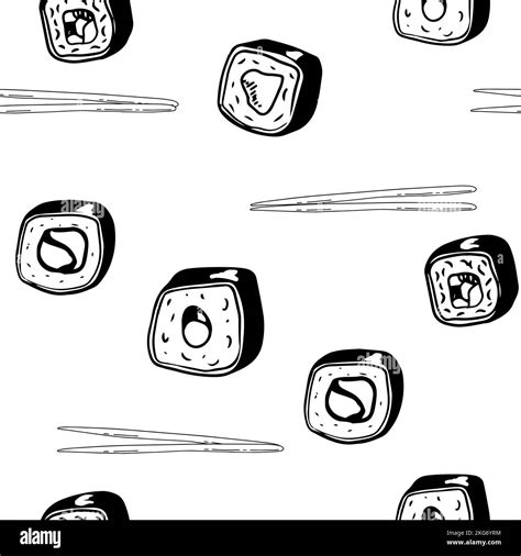 Sushi Isolated Icons In Seamless Pattern Vector Illustration Wrapping