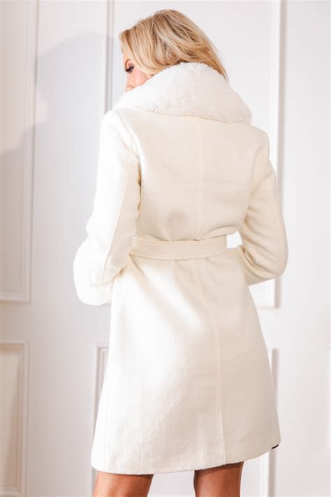 Fur Trim Coat, White - New Arrivals - The Blue Door Boutique