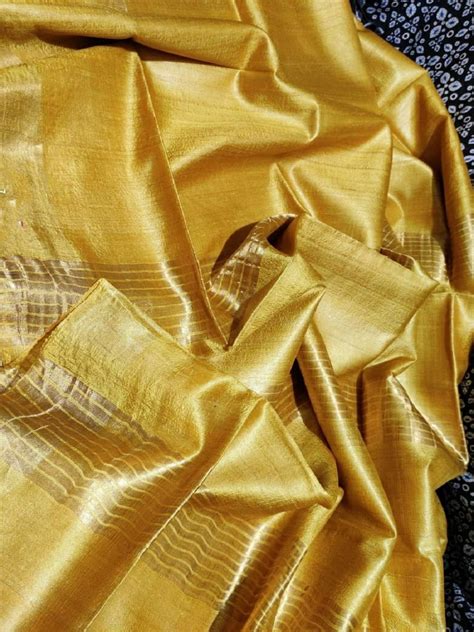 Gorgeous Golden Yellow Pure Desi Bhagalpuri Tussar Silk Saree Loomfolks