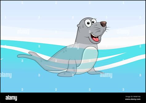 Cartoon seal animal in sea water background Stock Vector Image & Art ...