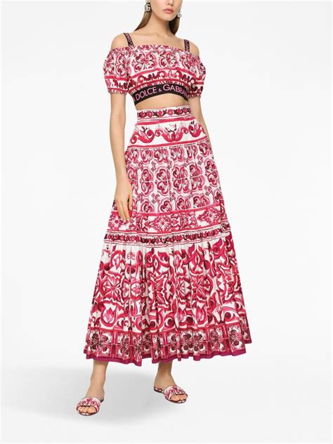 Dolce And Gabbana Majolica Print Pleated Maxi Skirt Red Farfetch