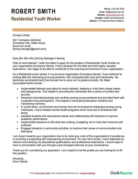 Residential Youth Worker Cover Letter Examples Qwikresume