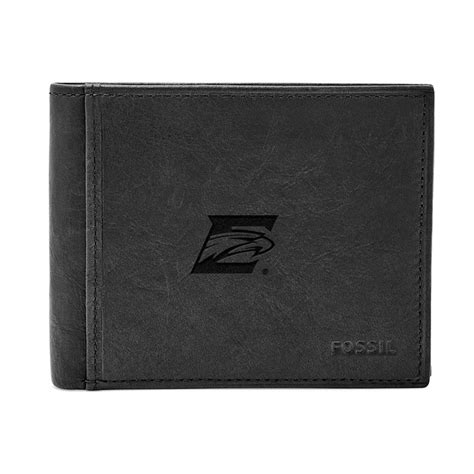 Mens Fossil Black Emory Eagles Leather Ingram Rfid Flip Id Bifold Wallet