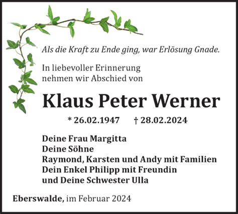 Traueranzeigen Von Klaus Peter Werner M Rkische Onlinezeitung