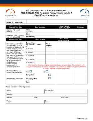 Fillable Online Ea Dressage Judge Application Form Pre Requisites