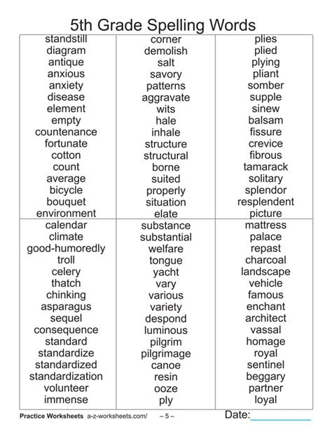 5th Grade Spellingwordslist