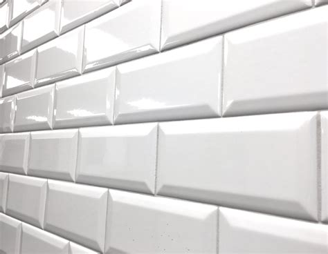 Buy 3x6 White Glossy Finish Beveled Ceramic Subway Tile Shower Walls