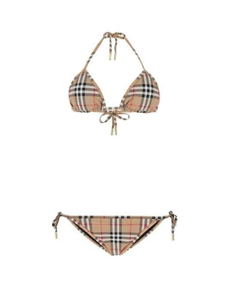 Burberry Synthetic Vintage Check Triangle Two Piece Bikini In Beige