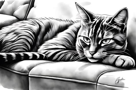 Premium AI Image | Cat sleeping on the sofa Coloring page for adults ...