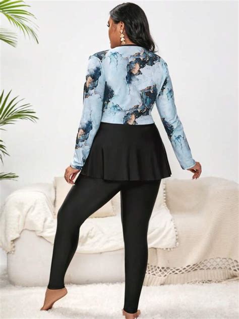 Shein Dragkedja Marmor Plus Size Baddräkt Shein Se