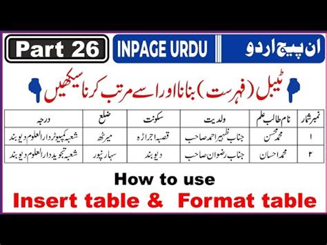 How To Create And Format Table In Inpage Part 26 In Urdu Hindi Inpage