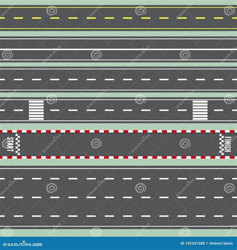 Set Of Road Marking Isolated Background Top View Straight Highway