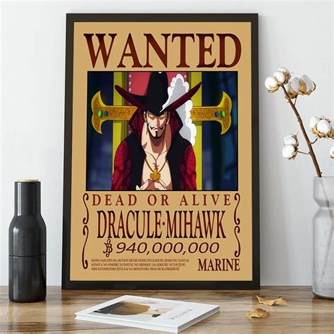 Quadro Decorativo Poster One Piece Cartaz Procurado Mihawk Para Sala