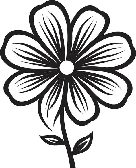 Handcrafted Bloom Doodle Black Designated Sketch Scribbled Blossom