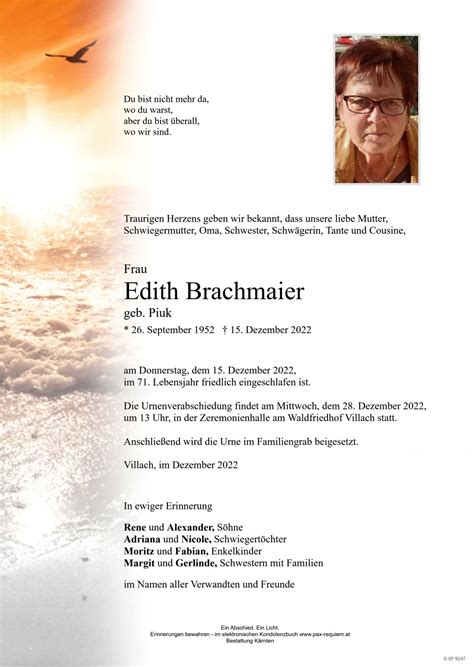 Parte für Edith Brachmaier geb Piuk pax requiem