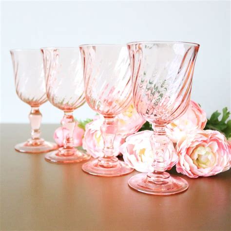 Vintage Pink Drinking Glasses 8oz Set Of 4 Pink Glassware Pink