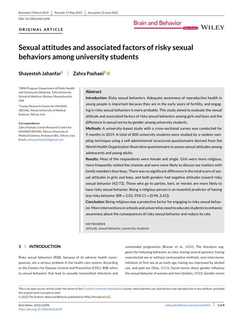 Pdf Sexual Attitudes And Associated Factors Of Risky Sexual Behaviors