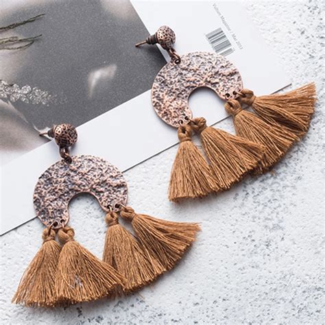 Boho Long Fringed Pendant Earrings Bohemian Long Tassel Pendants