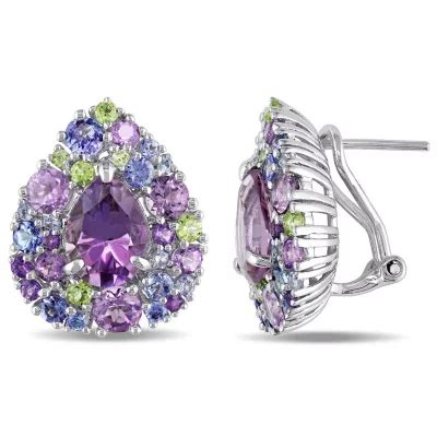 Amethyst Rose De France Tanzanite And Peridot Cluster Teardrop