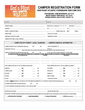 Fillable Online Northeastatlantic Camper Registration Form Northeast