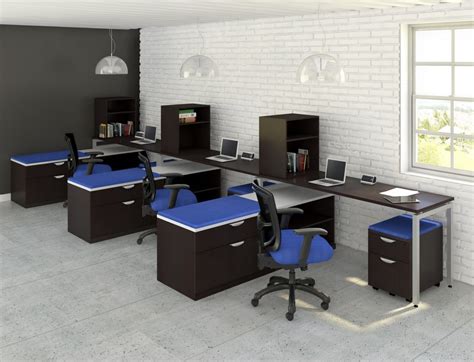 3 Person Workstation Desk with Side Storage | Madison Liquidators