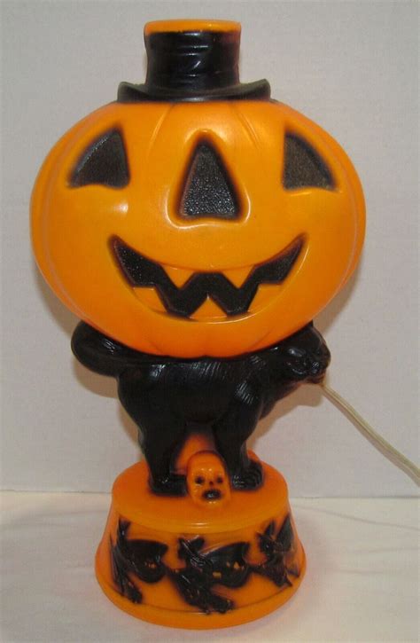 Vintage Empire Halloween Pumpkin Jack O Lantern With Black Cat Blow