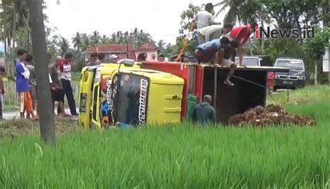 Truk Bermuatan Sawit Terguling Di Sawah Dadimulyo Wonosobo