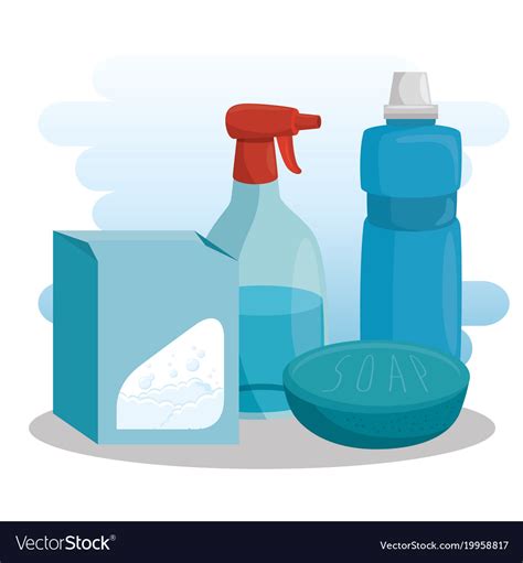 Cleaning supplies with soap detergent spray Vector Image