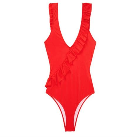 Nwt Luz Julia Cross Ruffle One Piece Swimsuit Crimson… Gem