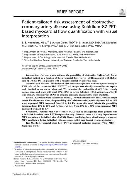 Pdf Patient Tailored Risk Assessment Of Obstructive Coronary Artery