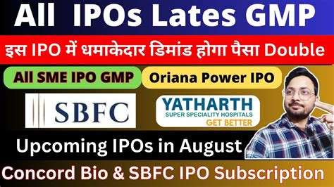 Sbfc Finance Ipo Gmp Yatharth Hospital Ipo Gmp Oriana Power Ipo