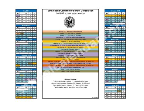 2016 - 2017 School Year Calendar | South Bend Community School ...