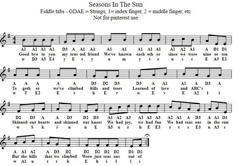 Seasons In The Sun Mandolin Sheet Music - Tenor Banjo Tabs