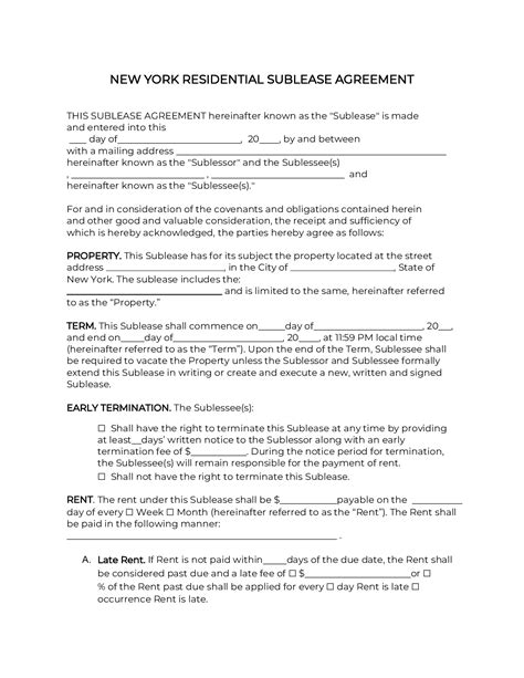 OFFICIAL New York Sublease Agreement Form 2021 PDF DOC