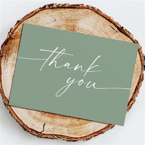 Sage Green Thank You Minimalistic Cards Small Etsy Uk